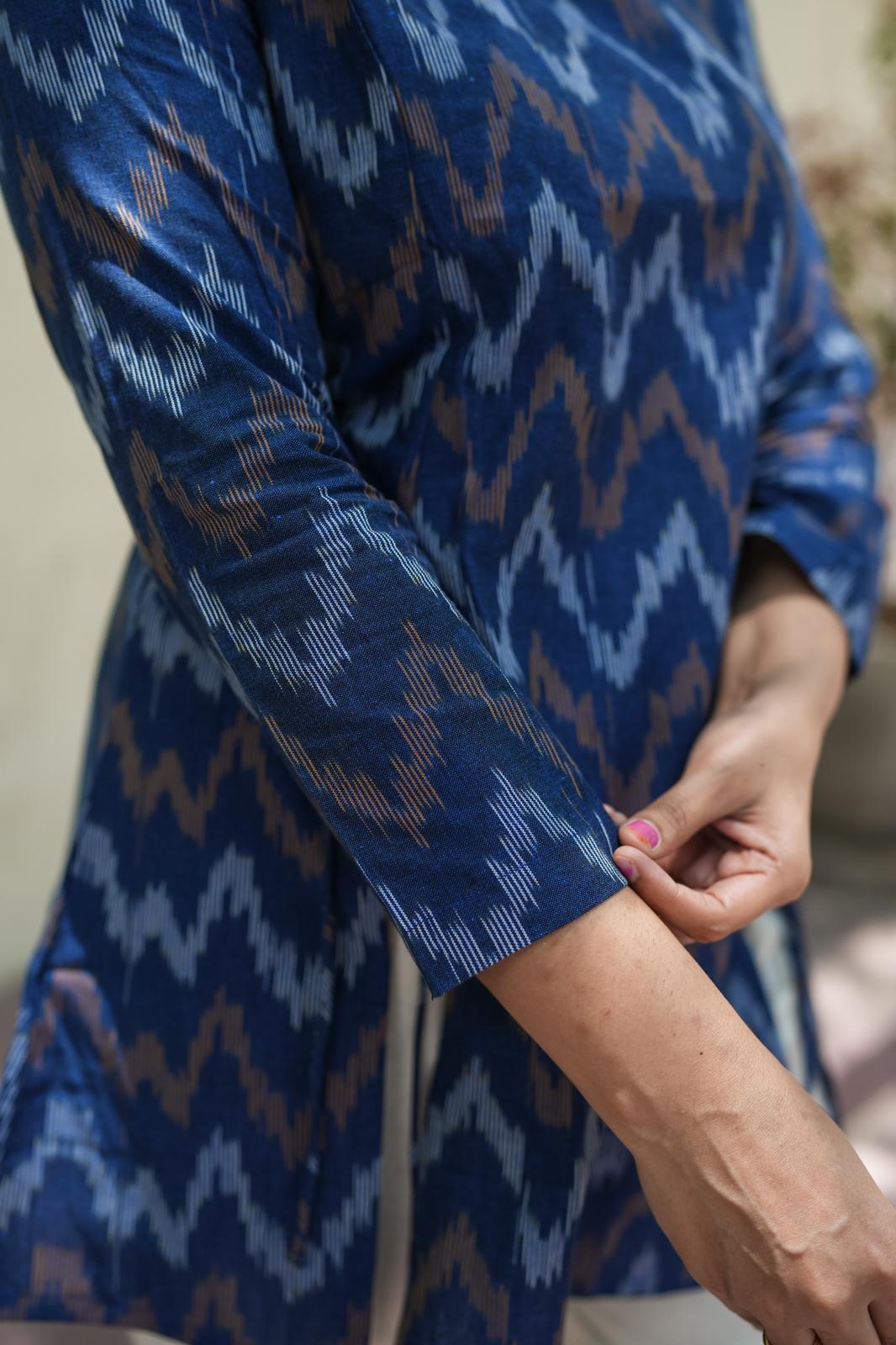 Veda - Ikkat Cotton Tunic - Navy