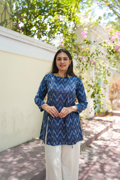 Veda - Ikkat Cotton Tunic - Navy