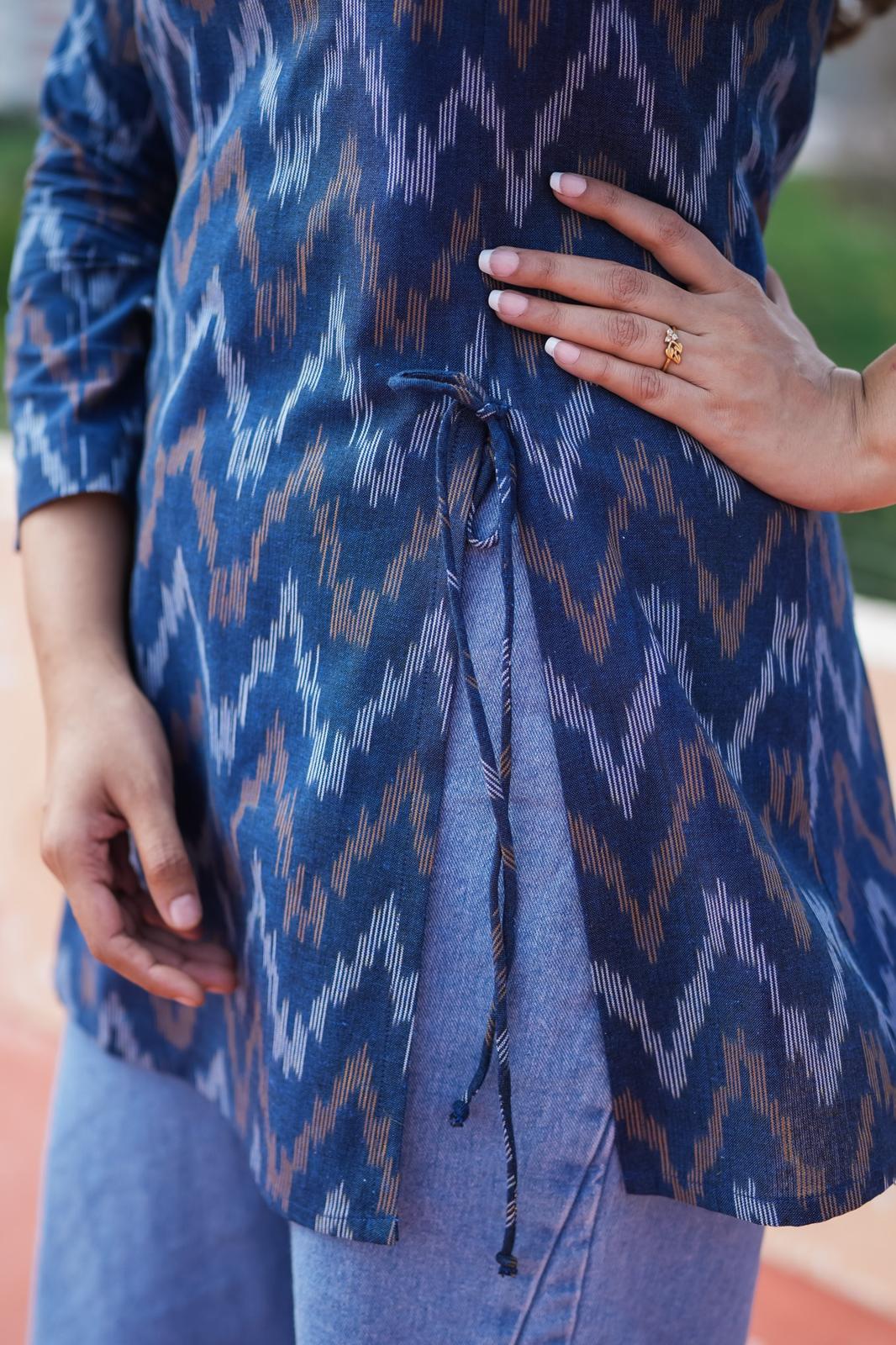 Veda - Ikkat Cotton Tunic - Navy
