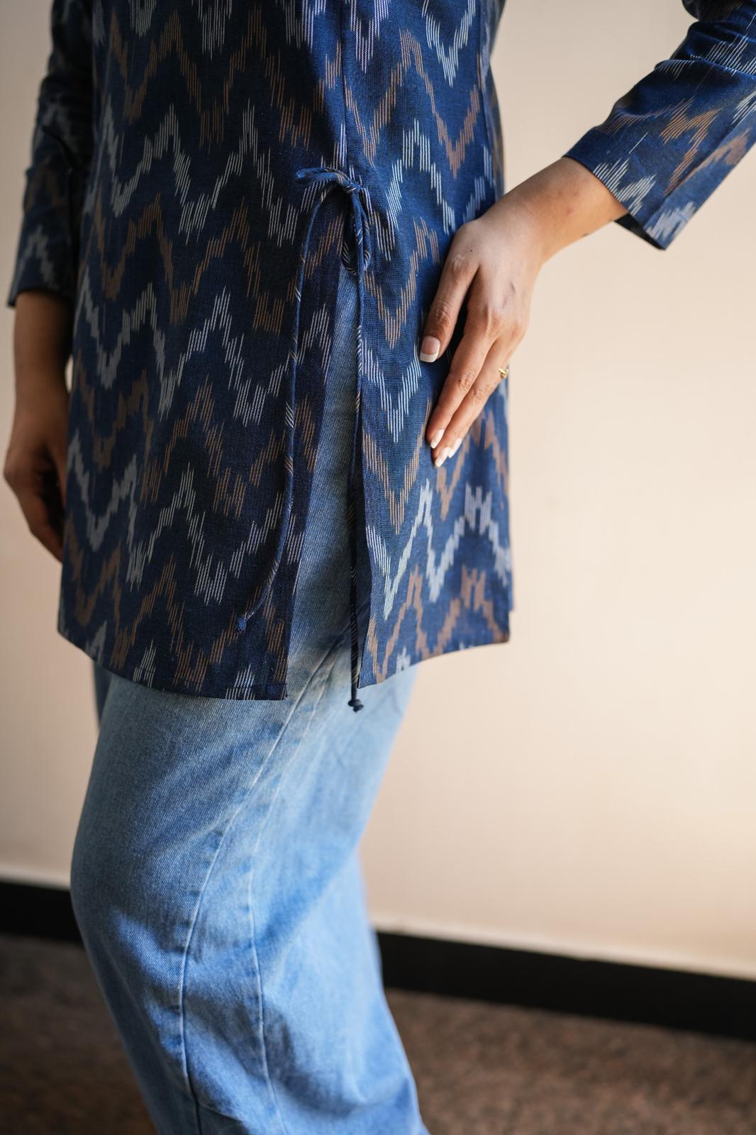 Veda - Ikkat Cotton Tunic - Navy