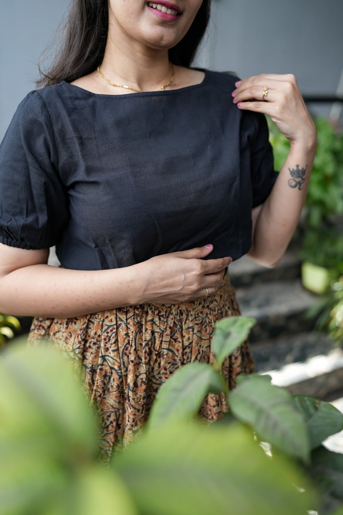 Avni - Kalamkari Skirt Set - Black