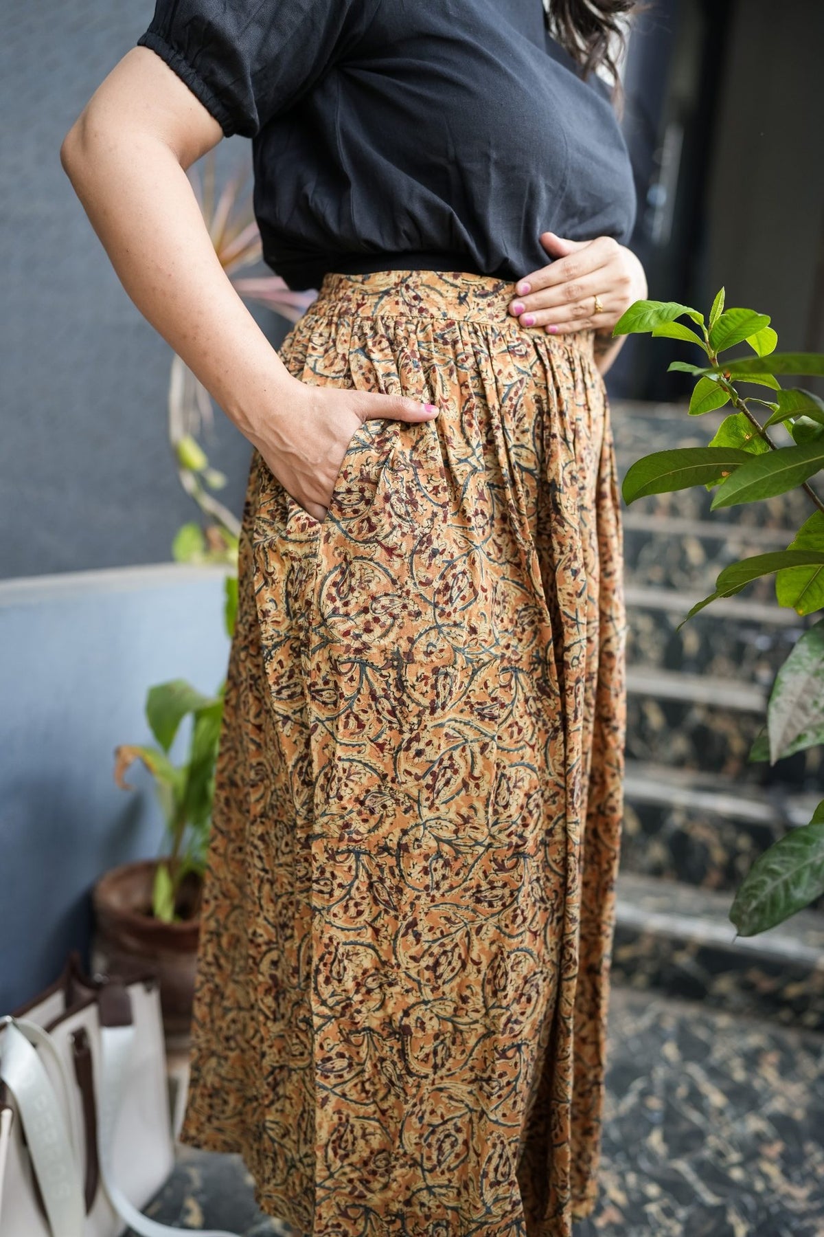 Avni - Kalamkari Skirt Set - Black
