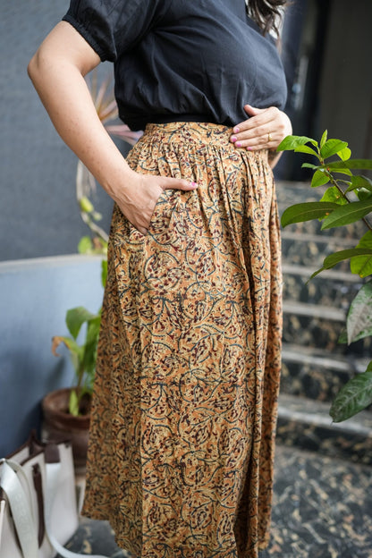 Avni - Kalamkari Skirt Set - Black