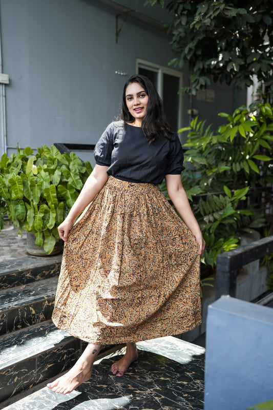 Avni - Kalamkari Skirt Set - Black