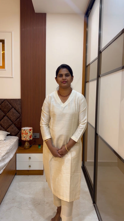 Half White Silk cotton set with Tissue dupatta