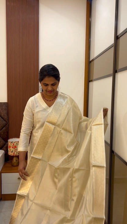 Half White Silk cotton set with Tissue dupatta