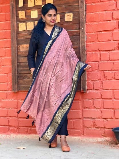 Madhura - Black Silk cotton set with Maslin Dupatta