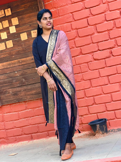 Madhura - Black Silk cotton set with Maslin Dupatta