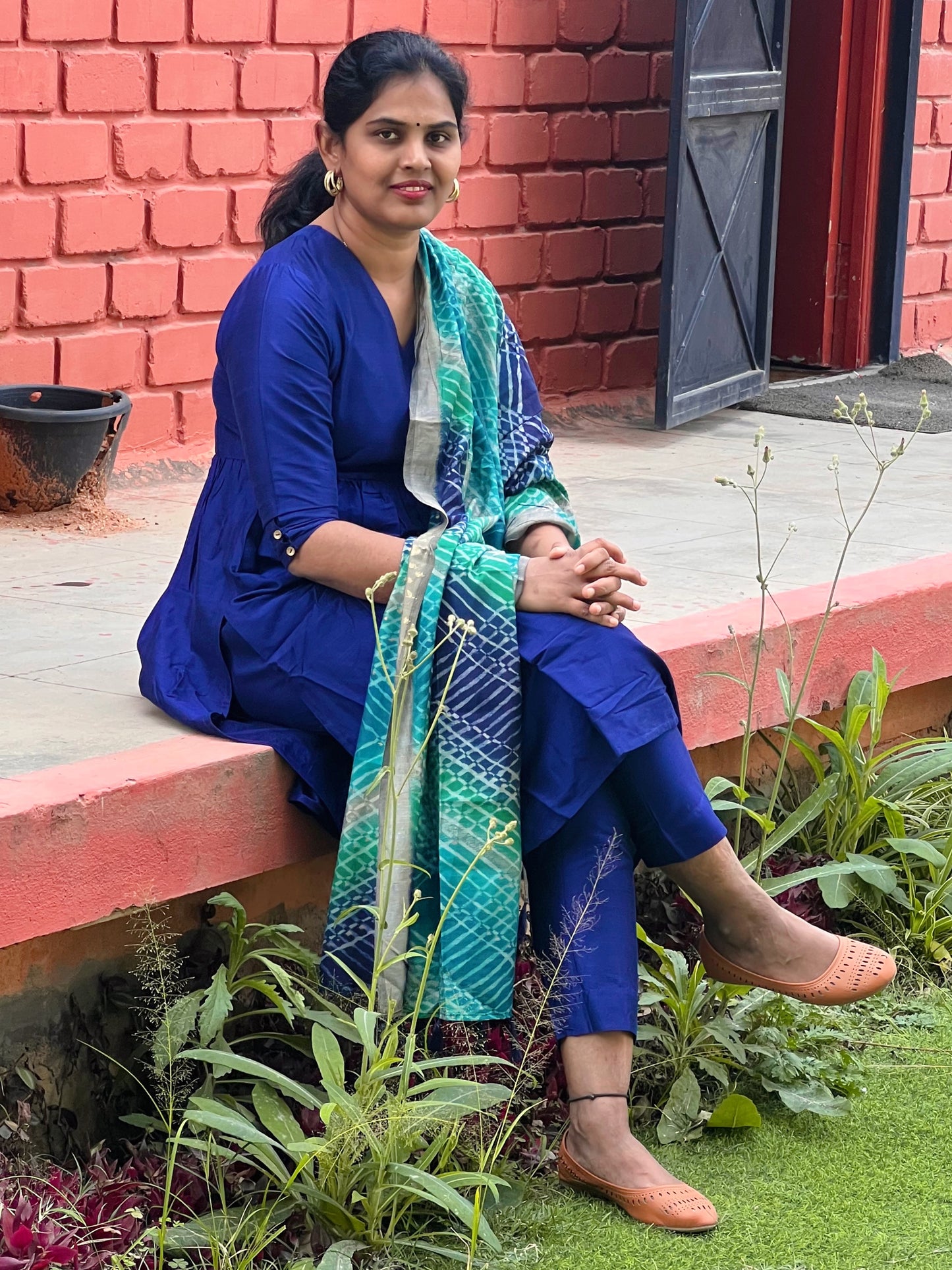 Janaki - Royal Blue Nyra Silk cotton set with Maslin Dupatta