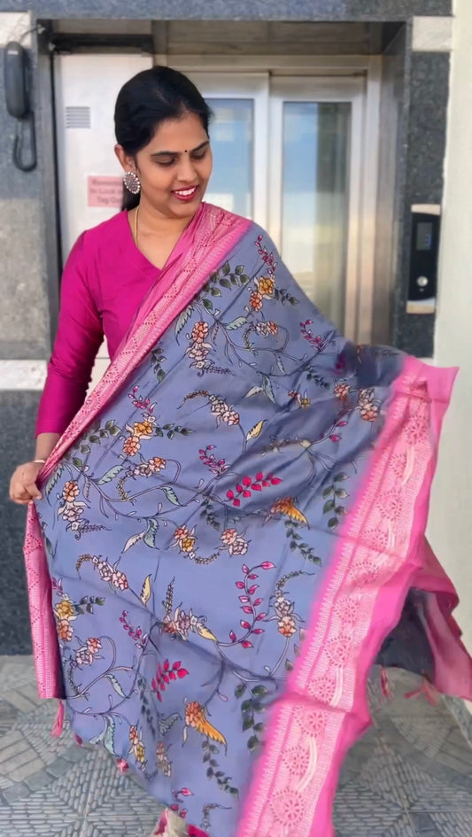 Rathika - Pink Silk cotton set with Maslin Silk dupatta