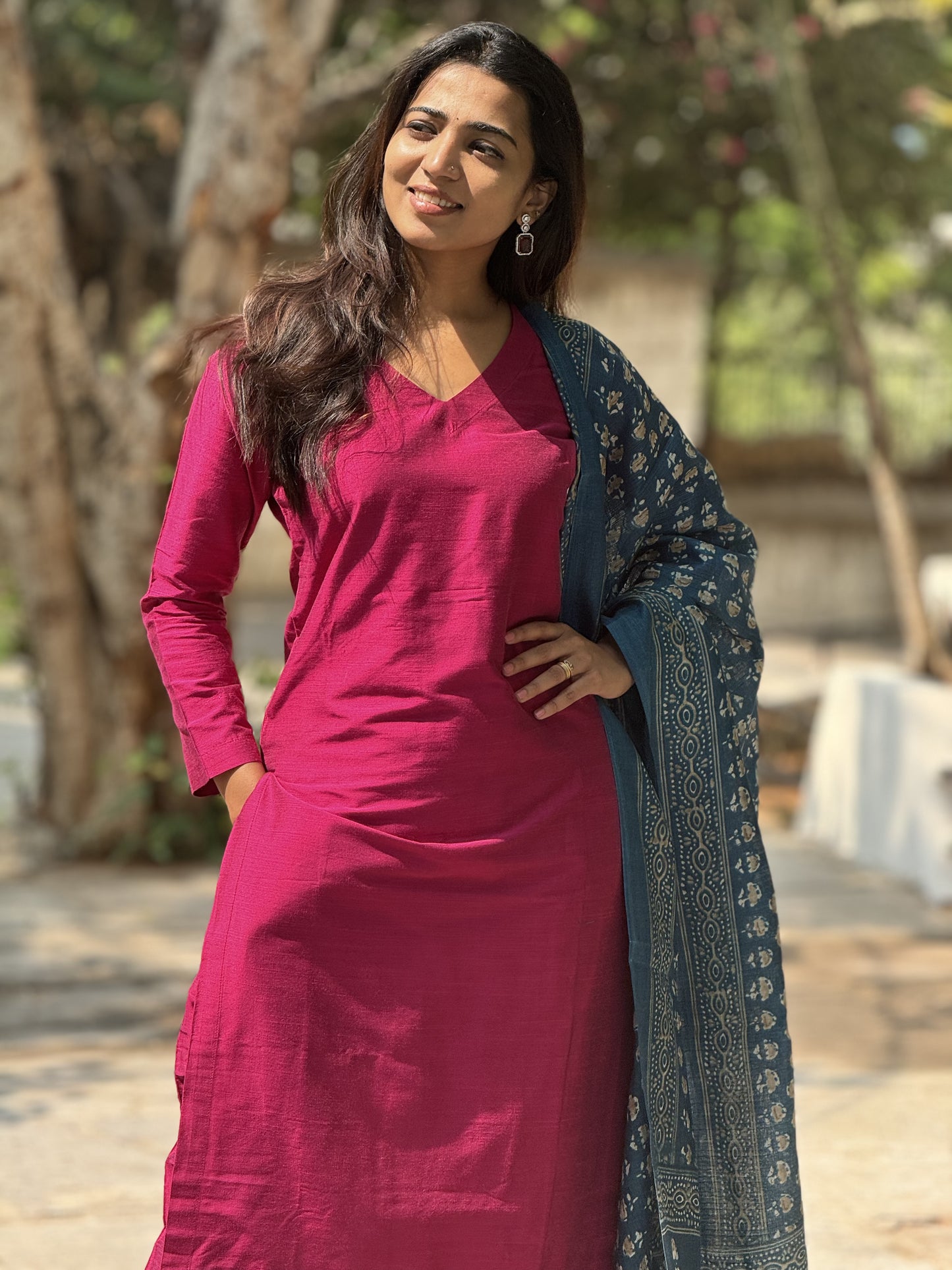 Sudiksha - Pink Silk cotton set with Kadhi Silk dupatta