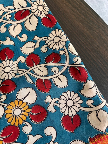 Kalamkari Dupatta - Chennuri silk - Blue Floral