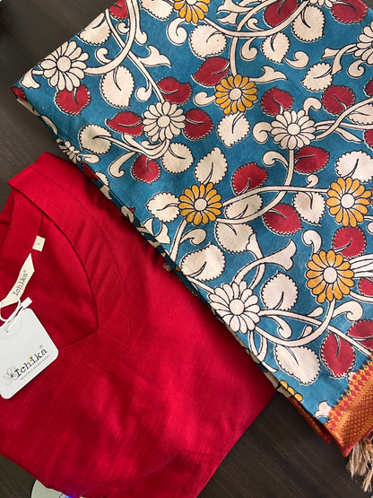 Kalamkari Dupatta - Chennuri silk - Blue Floral