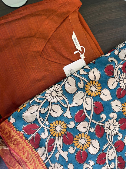 Kalamkari Dupatta - Chennuri silk - Blue Floral