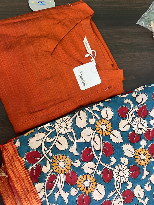 Kalamkari Dupatta - Chennuri silk - Blue Floral