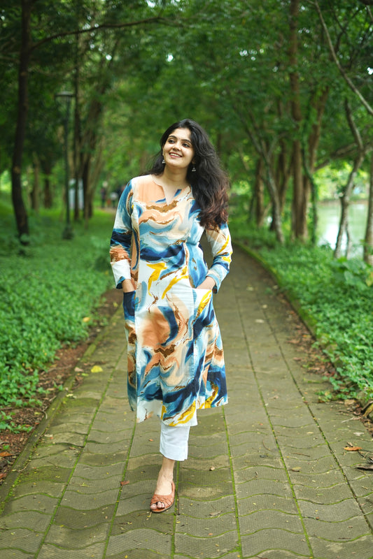 Silpa Co-ord Set – Marble Print A-Line Princess Kurta