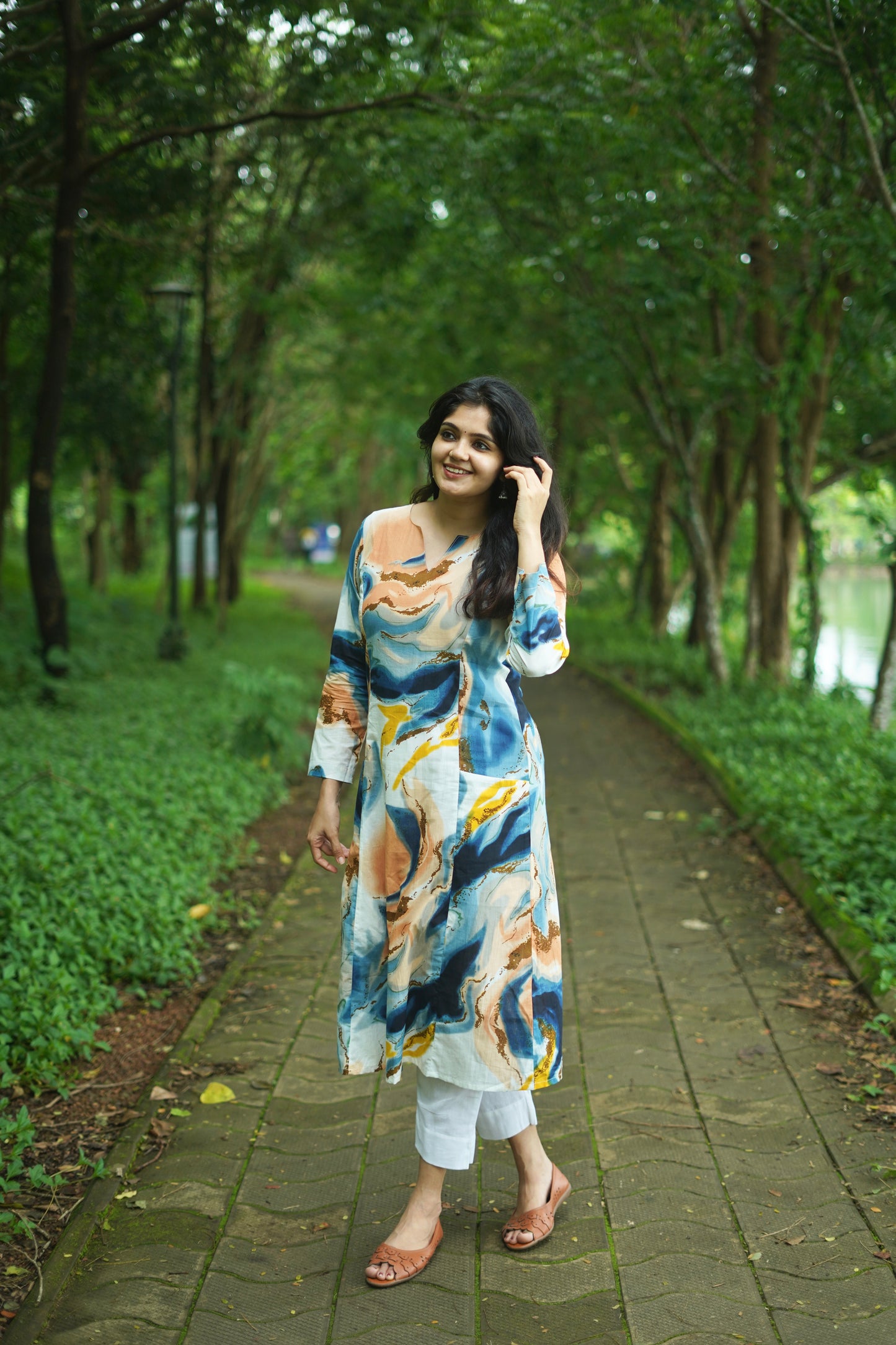 Silpa Co-ord Set – Marble Print A-Line Princess Kurta