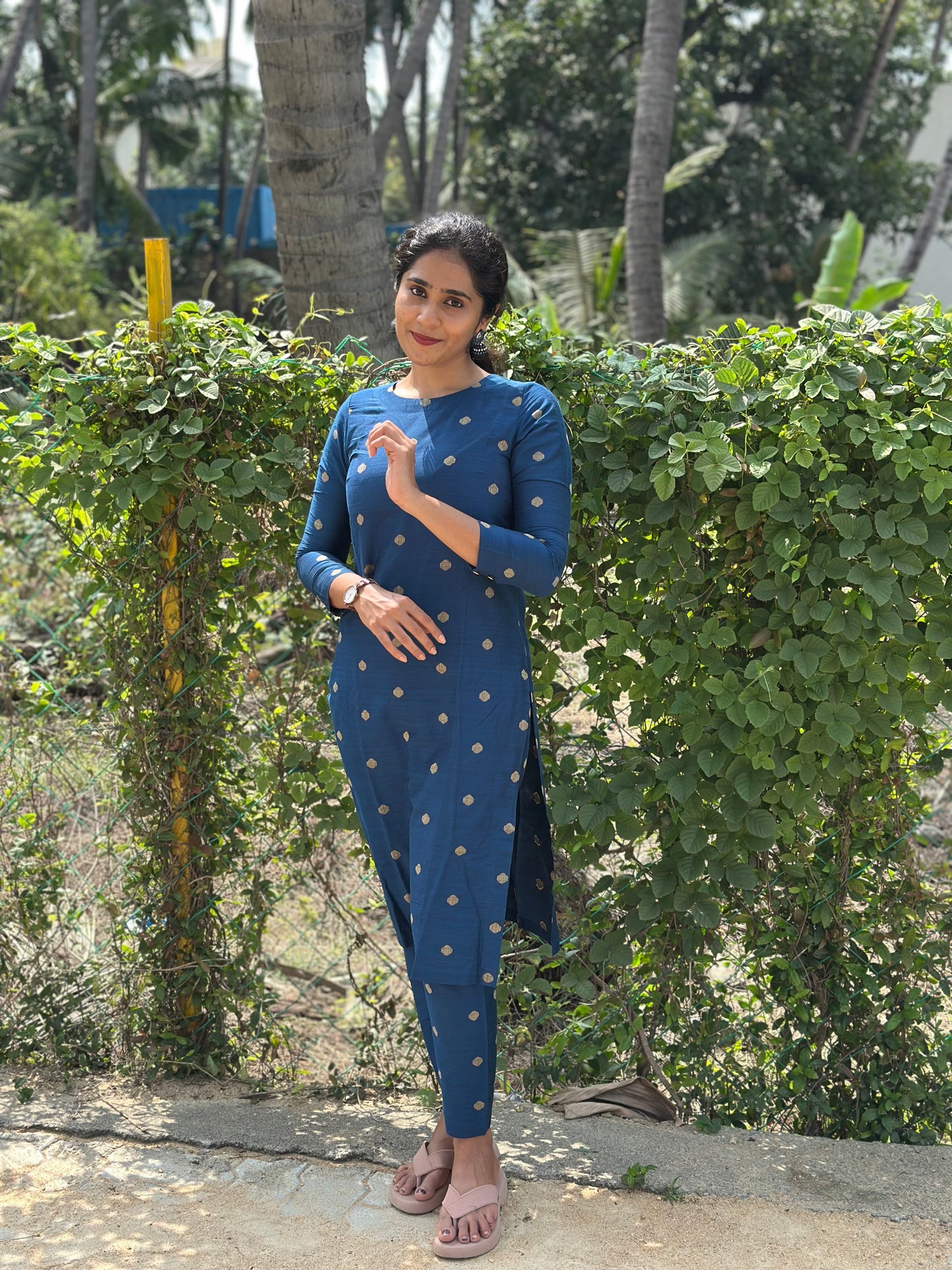 Dhrithi - Silk Cotton Coord Set - In Weaving fabric - Blue