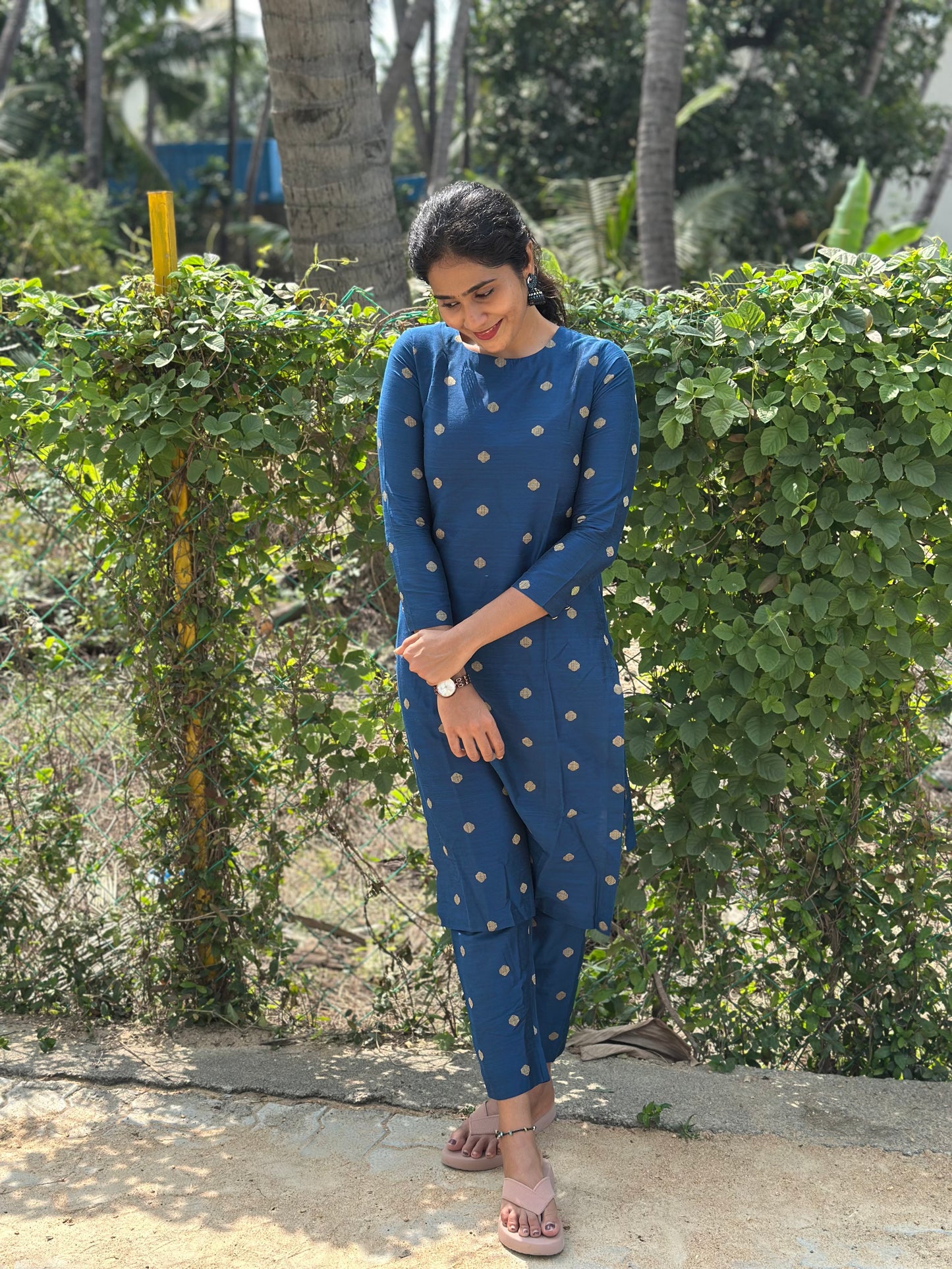 Dhrithi - Silk Cotton Coord Set - In Weaving fabric - Blue