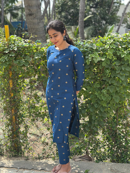 Dhrithi - Silk Cotton Coord Set - In Weaving fabric - Blue