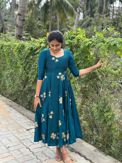 Adrita - Rama Color Silk cotton Long Gown