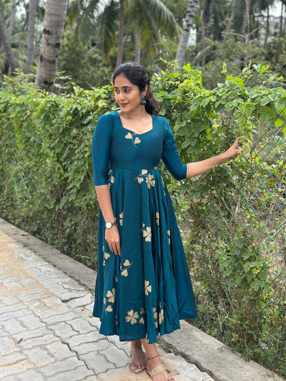 Adrita - Rama Color Silk cotton Long Gown