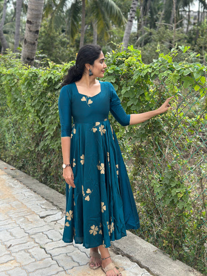 Adrita - Rama Color Silk cotton Long Gown