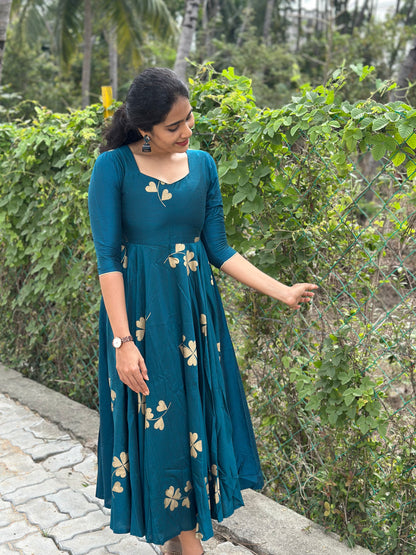 Adrita - Rama Color Silk cotton Long Gown