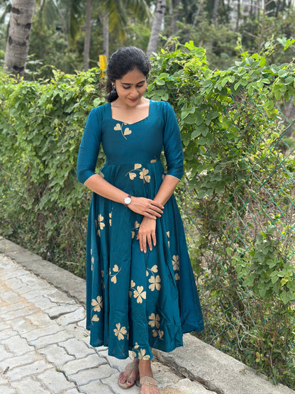 Adrita - Rama Color Silk cotton Long Gown