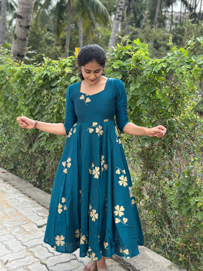 Adrita - Rama Color Silk cotton Long Gown