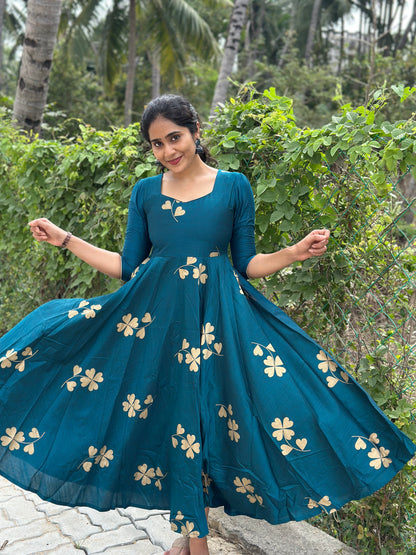 Adrita - Rama Color Silk cotton Long Gown