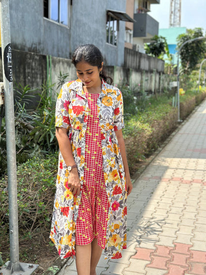 Jinisha - Two layered jacket dress - Floral