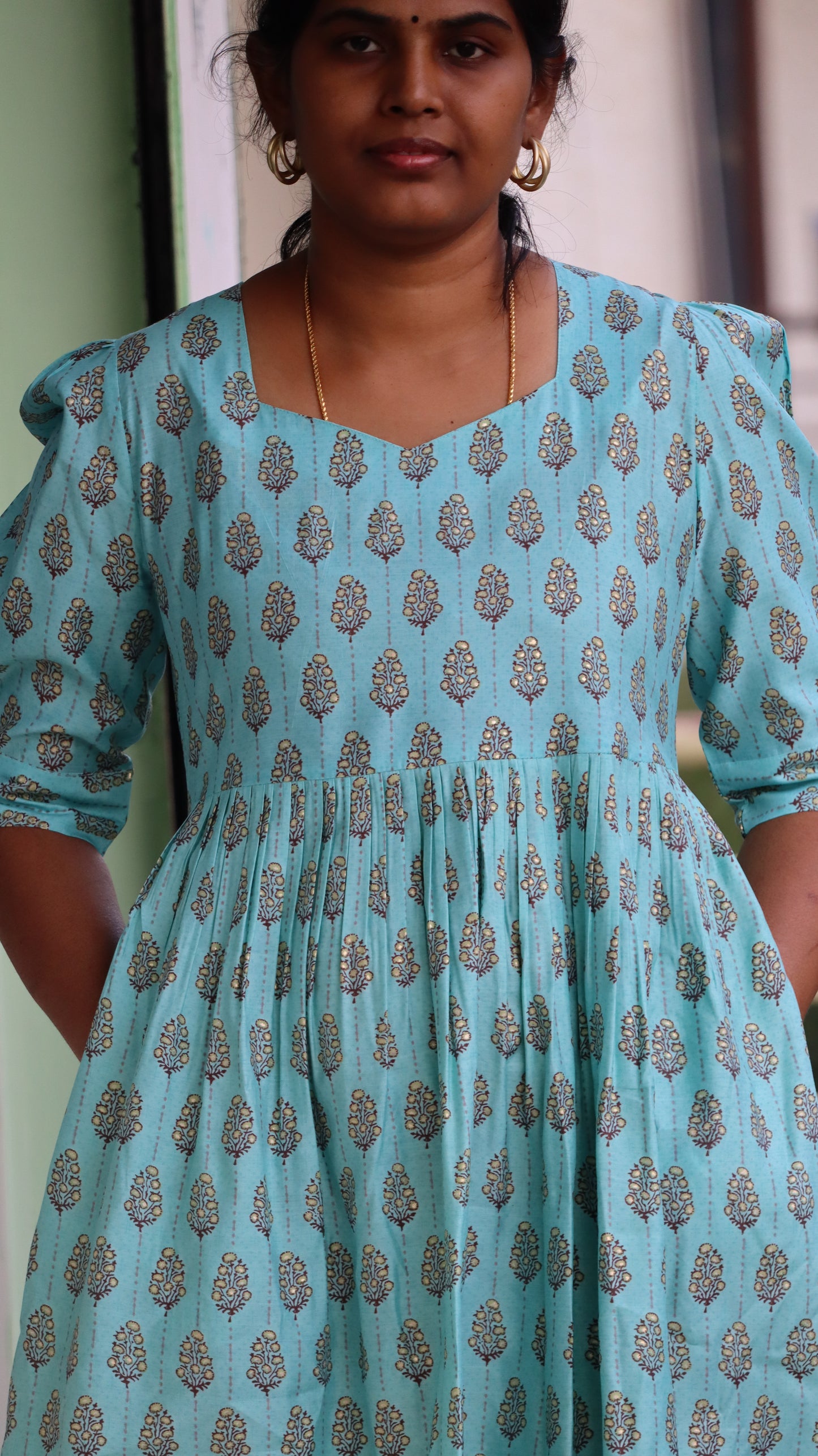 Saara -  Muslin Designer sleeves Casual / Vacation dress - Blue
