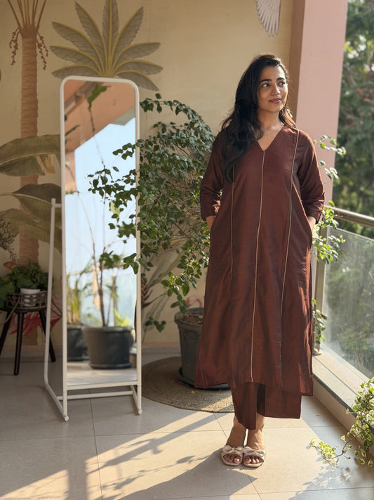 Ira Luxe Brown Silk Cotton Set