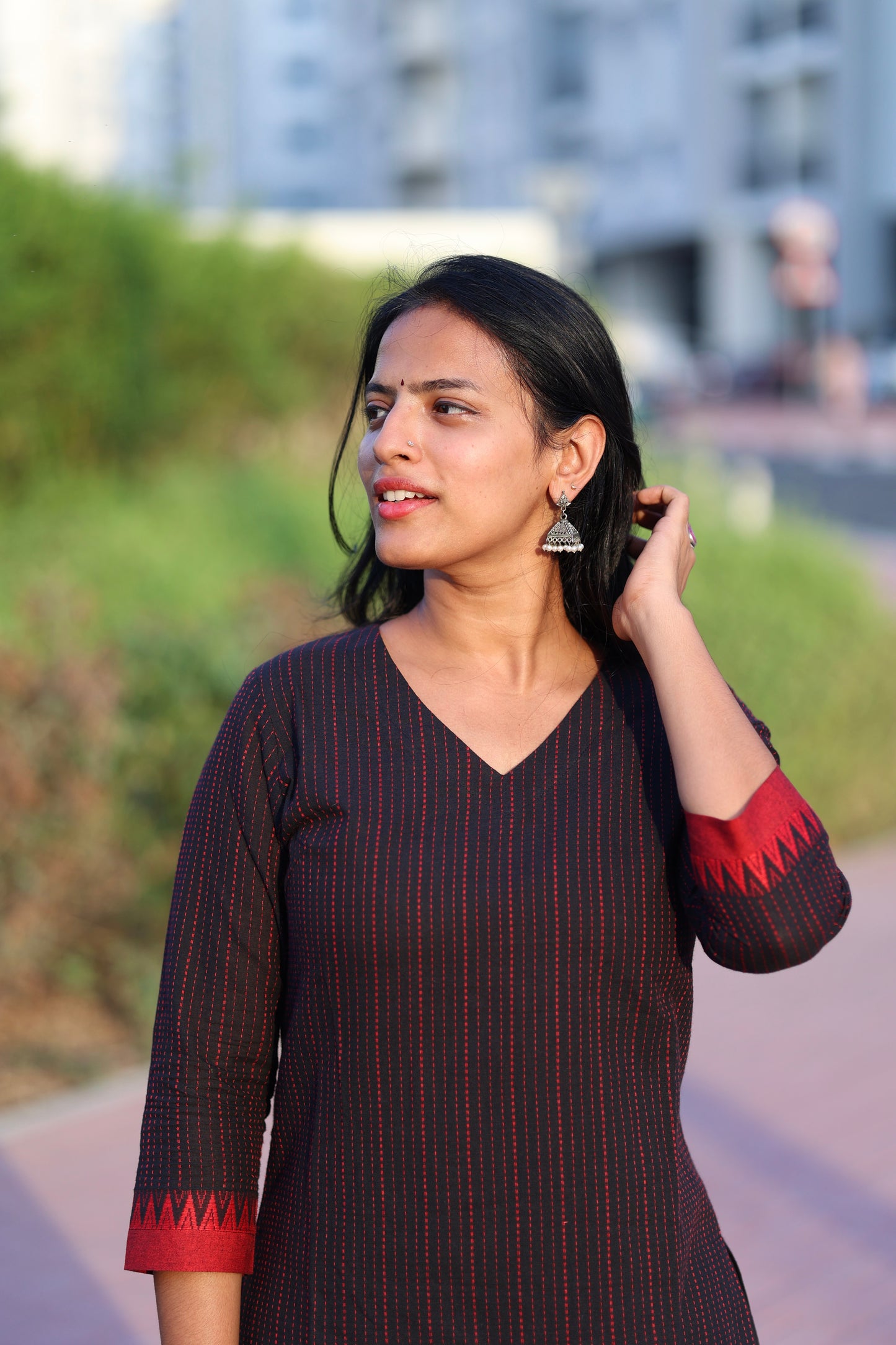 Teena - Pure Handloom Cotton Kurta Set - Black