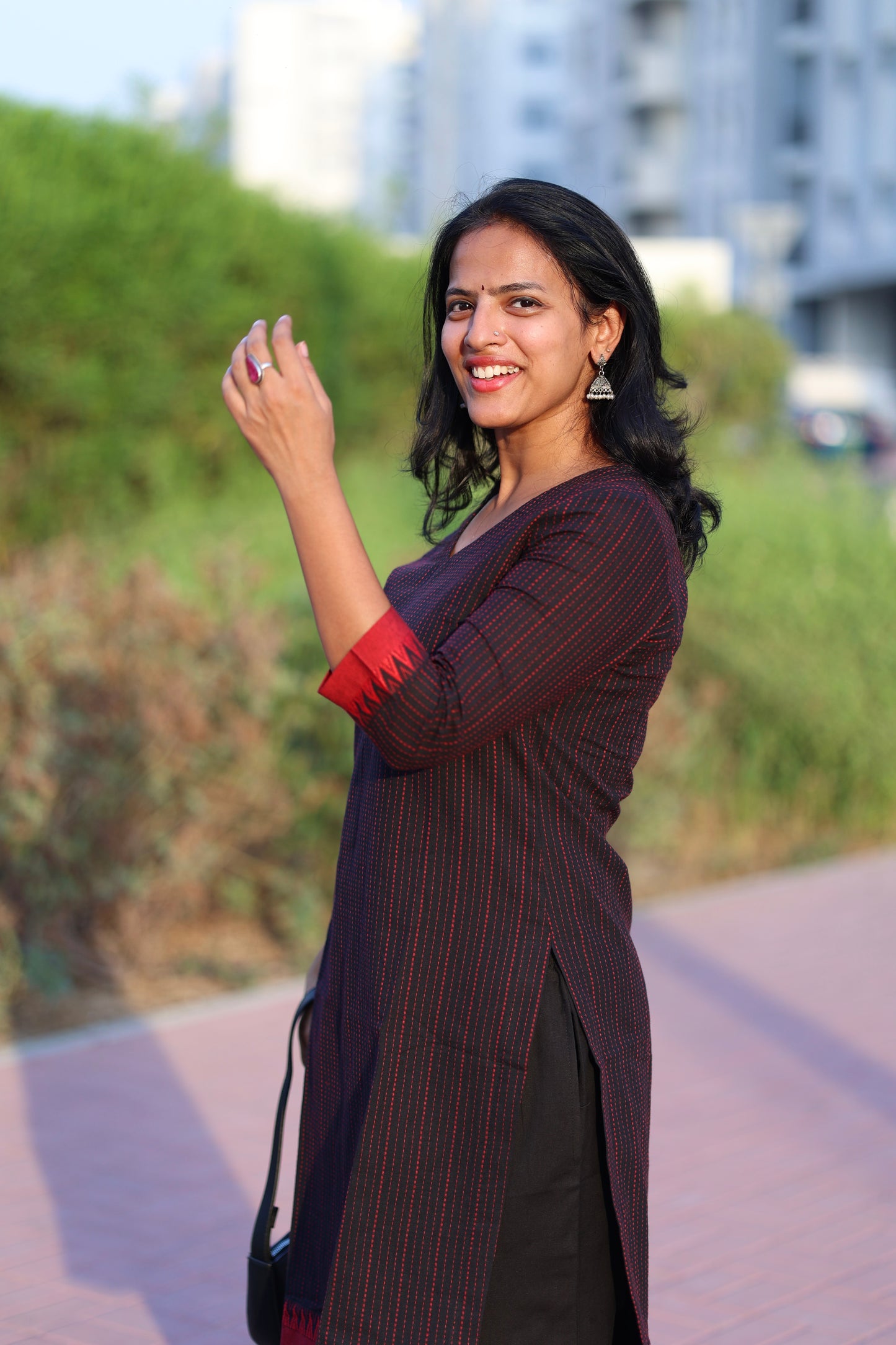 Teena - Pure Handloom Cotton Kurta Set - Black