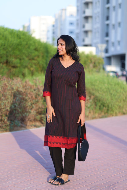 Teena - Pure Handloom Cotton Kurta Set - Black