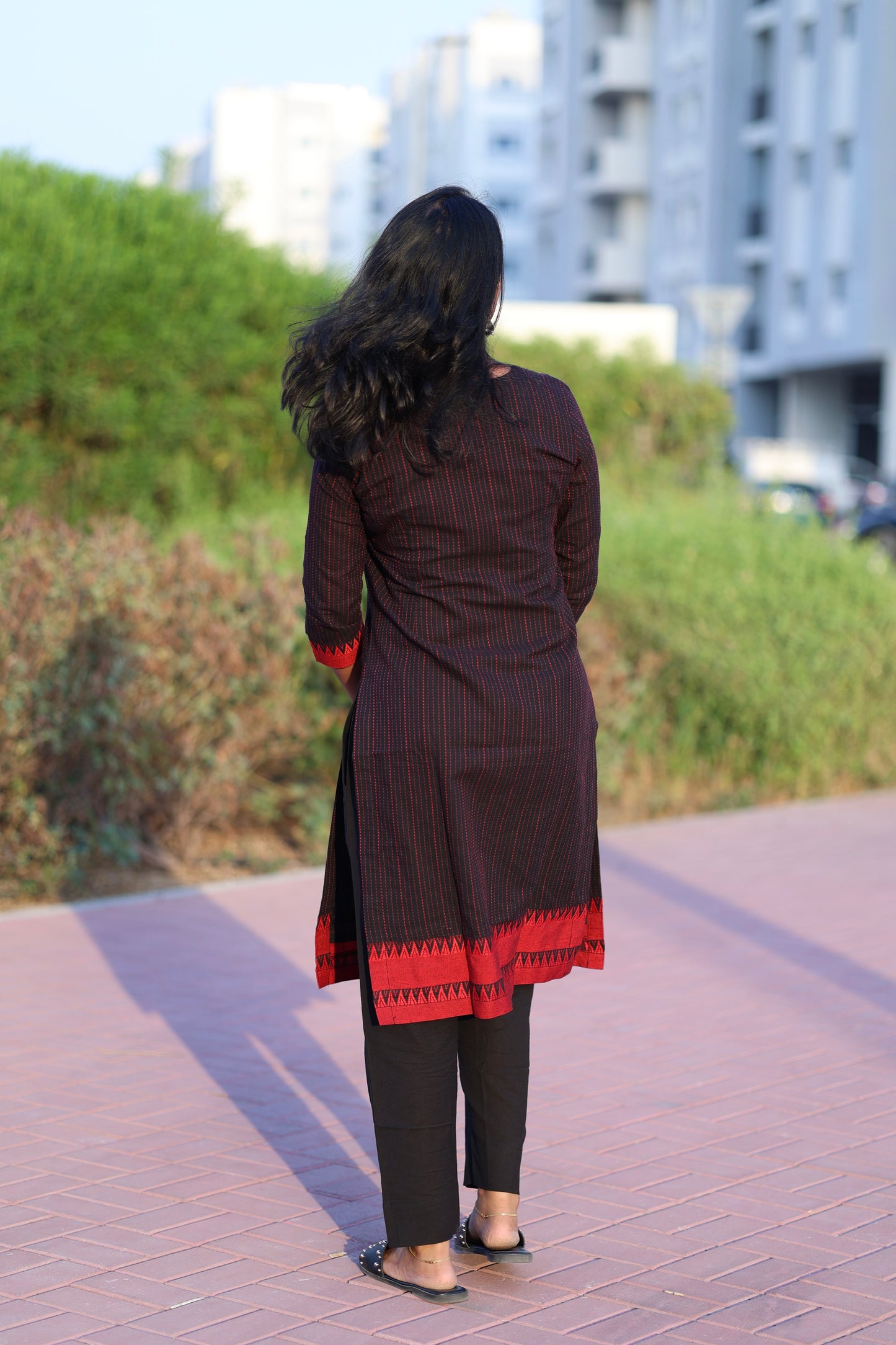 Teena - Pure Handloom Cotton Kurta Set - Black