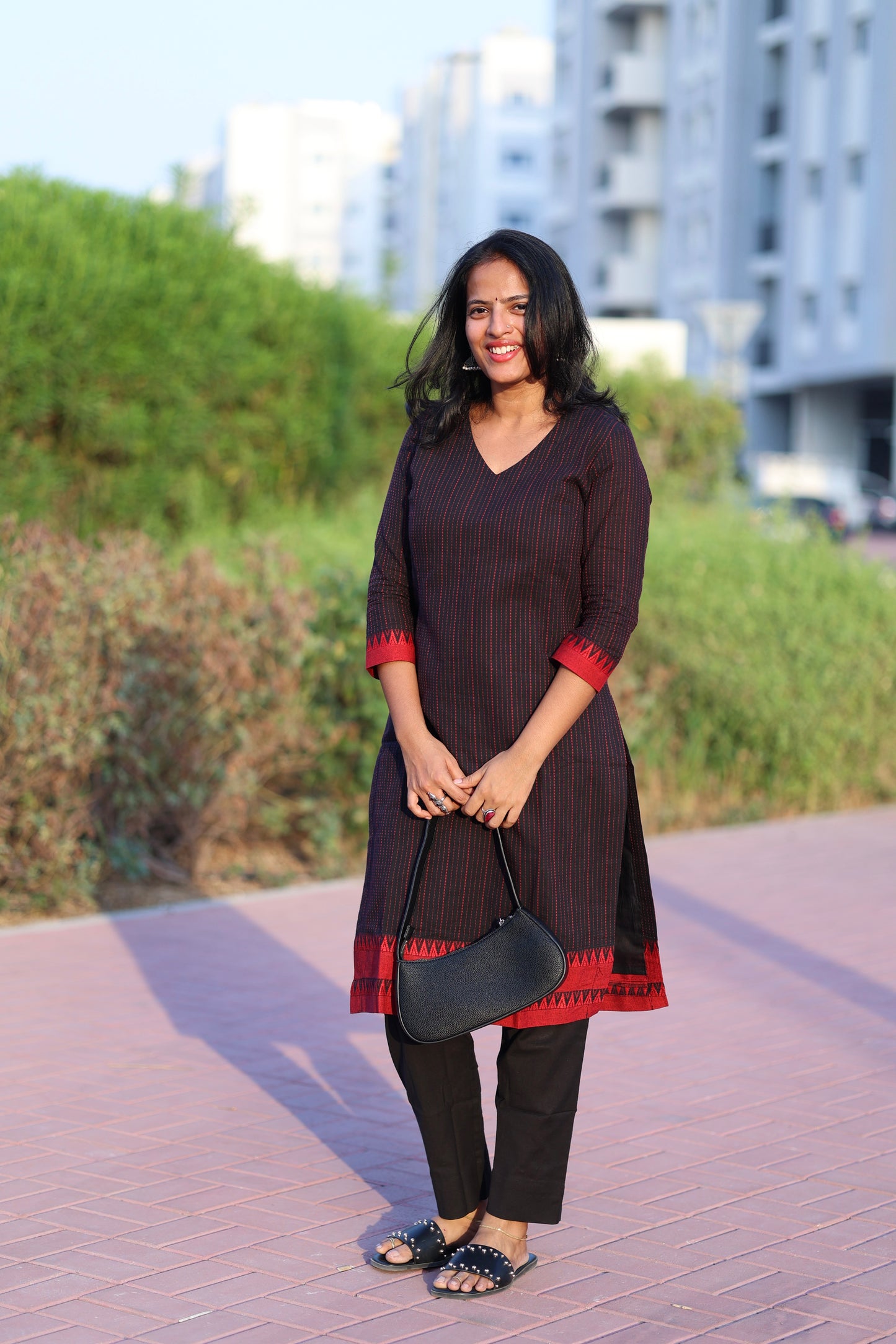 Teena - Pure Handloom Cotton Kurta Set - Black