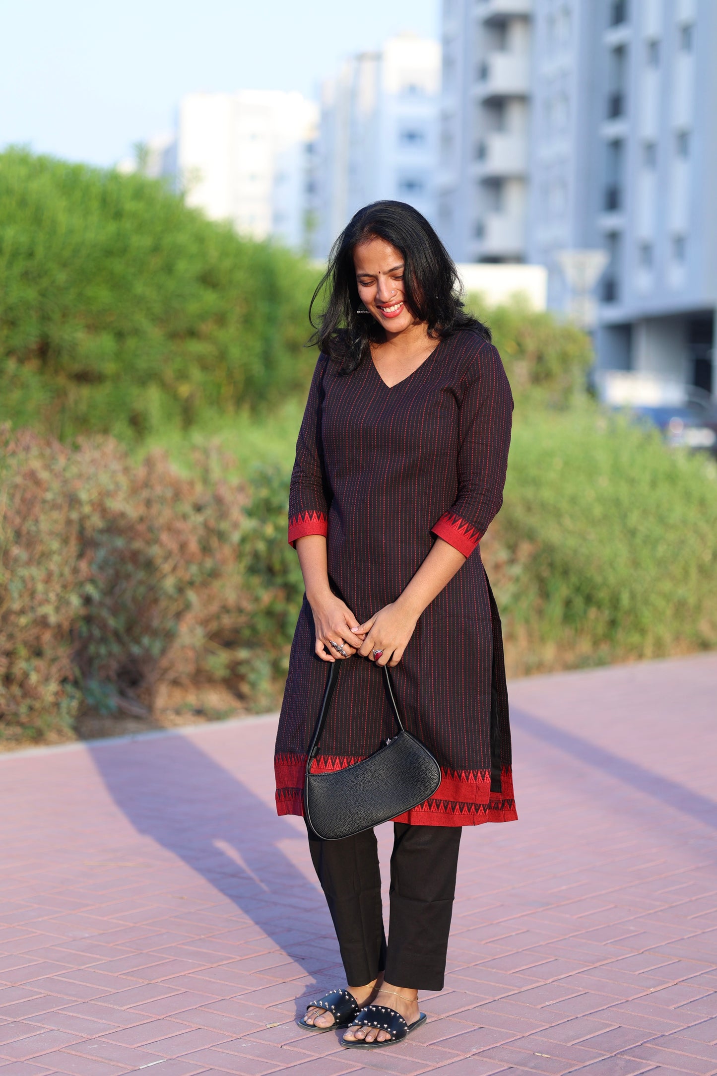 Teena - Pure Handloom Cotton Kurta Set - Black
