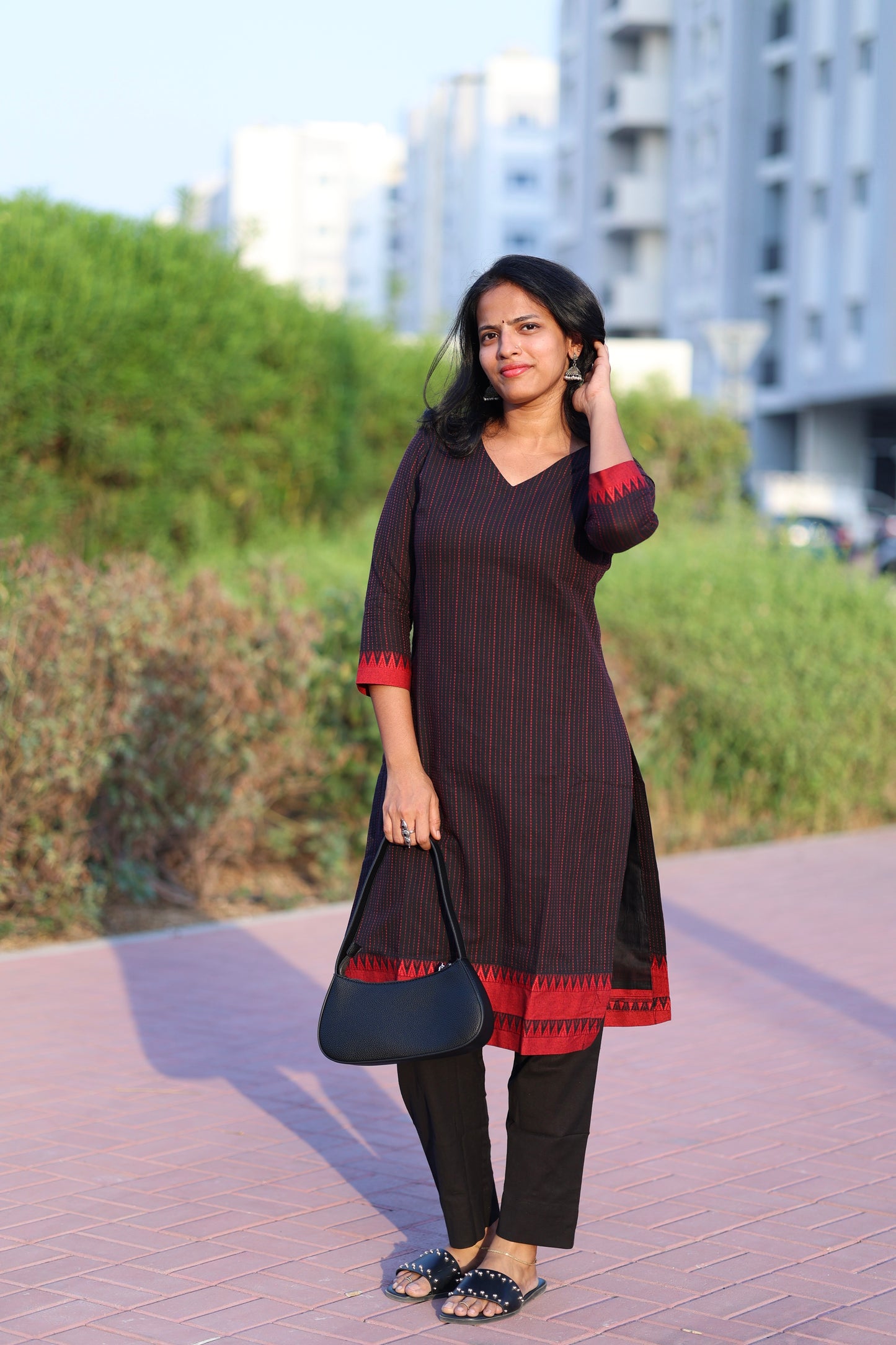 Teena - Pure Handloom Cotton Kurta Set - Black