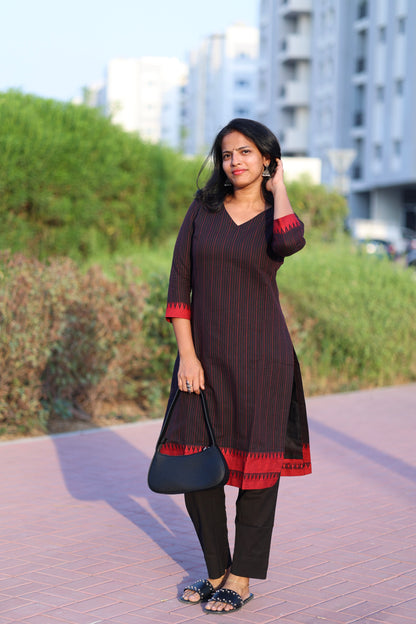 Teena - Pure Handloom Cotton Kurta Set - Black