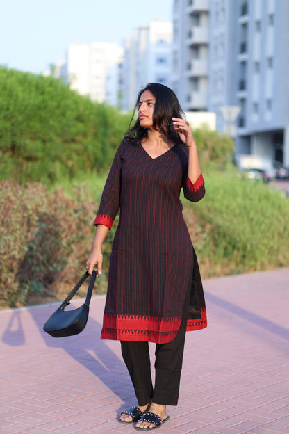 Teena - Pure Handloom Cotton Kurta Set - Black