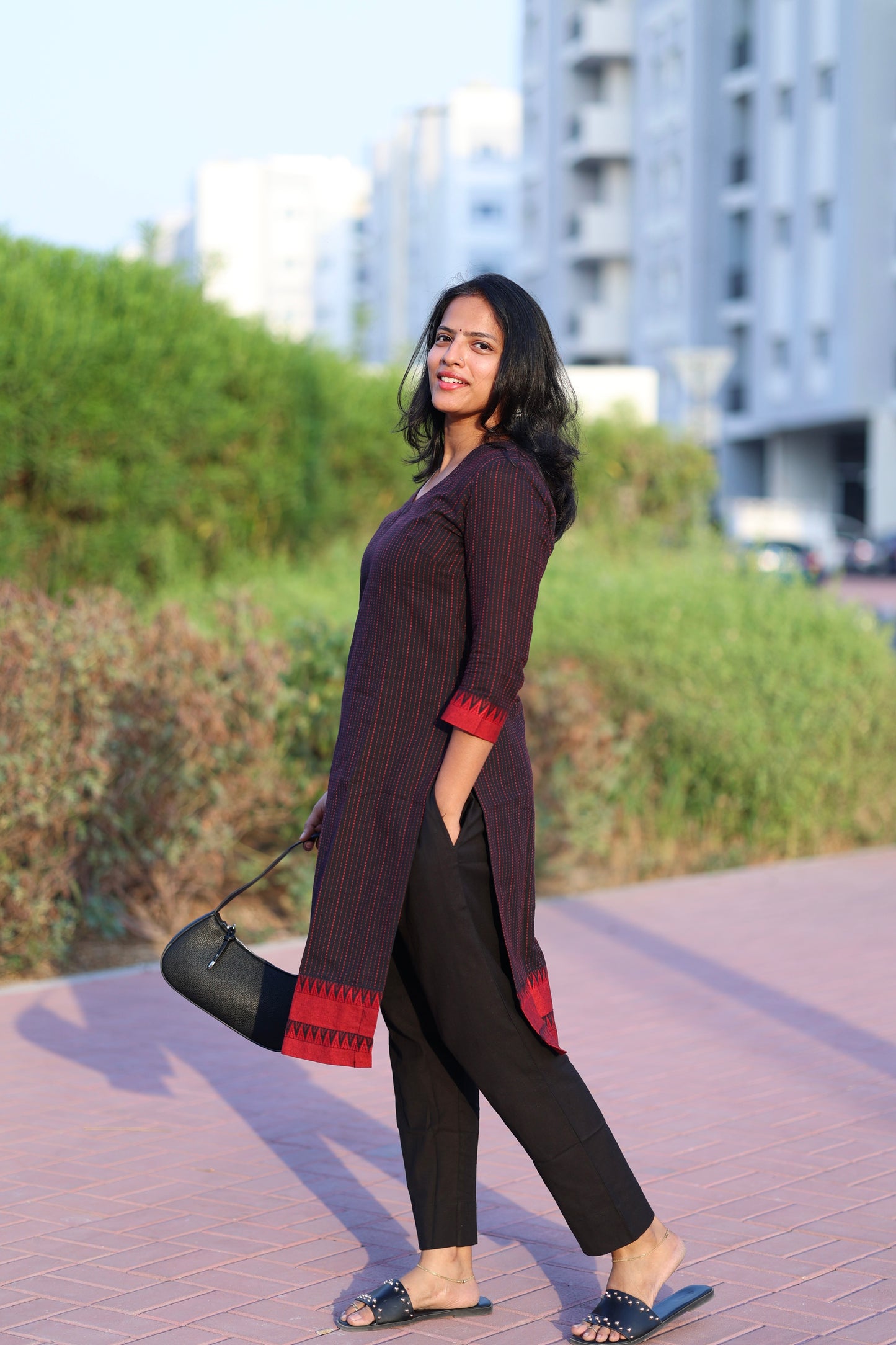Teena - Pure Handloom Cotton Kurta Set - Black
