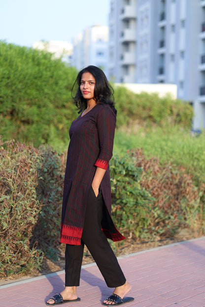 Teena - Pure Handloom Cotton Kurta Set - Black