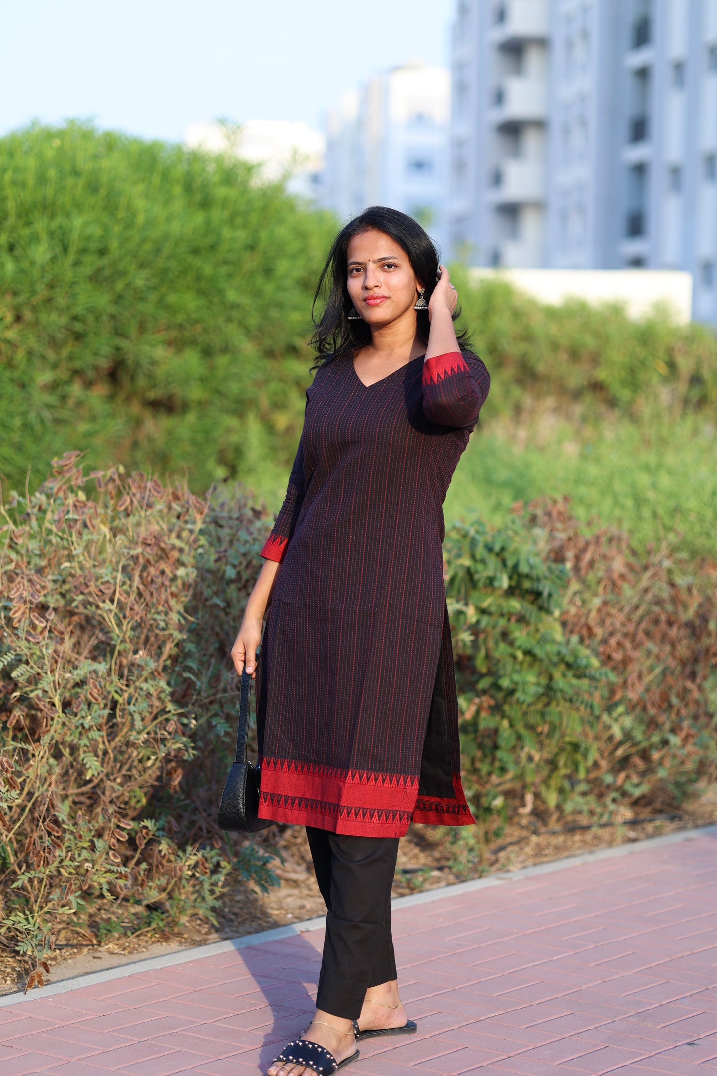 Teena - Pure Handloom Cotton Kurta Set - Black