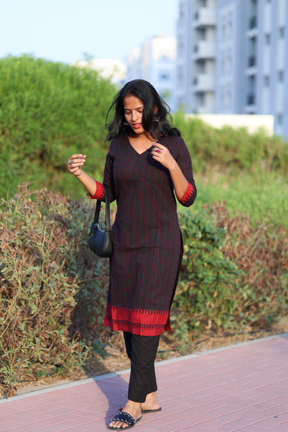 Teena - Pure Handloom Cotton Kurta Set - Black