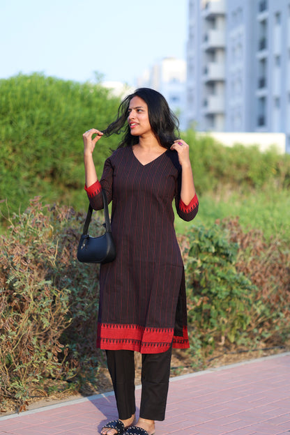 Teena - Pure Handloom Cotton Kurta Set - Black