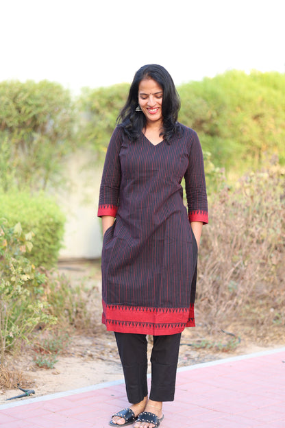 Teena - Pure Handloom Cotton Kurta Set - Black