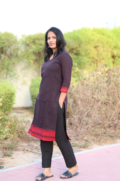 Teena - Pure Handloom Cotton Kurta Set - Black